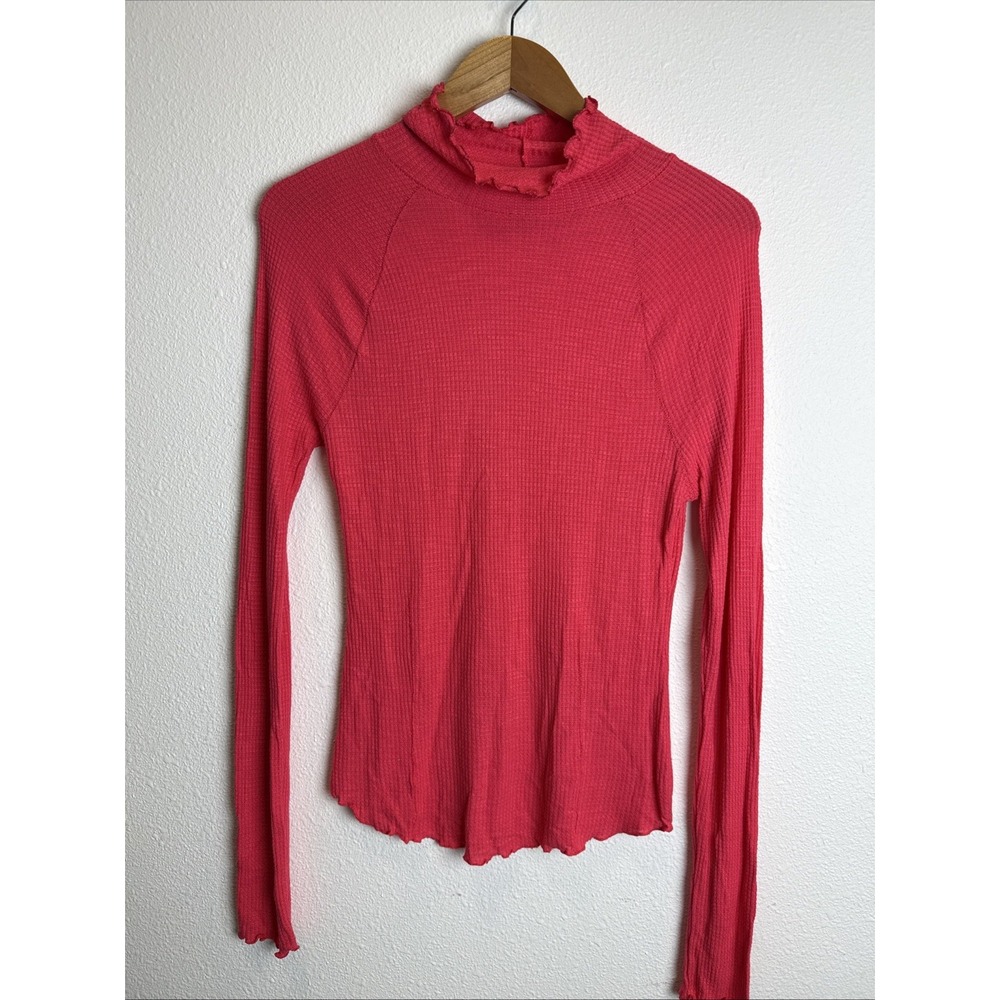 Intimately Free People Make it Easy Thermal Waffle Mock Neck Size Large Pink